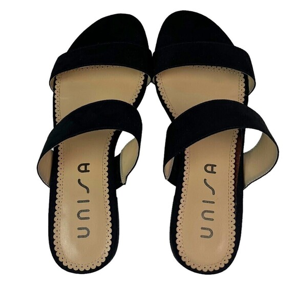 Unisa Strappy Sandal Slide sz 8.5 Black Low Block Heel Slip on - Picture 2 of 8